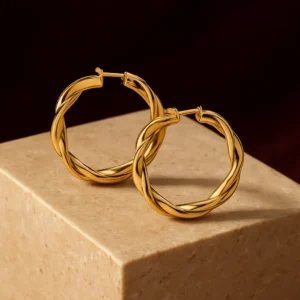 Architectural Twisted Gold Hoops