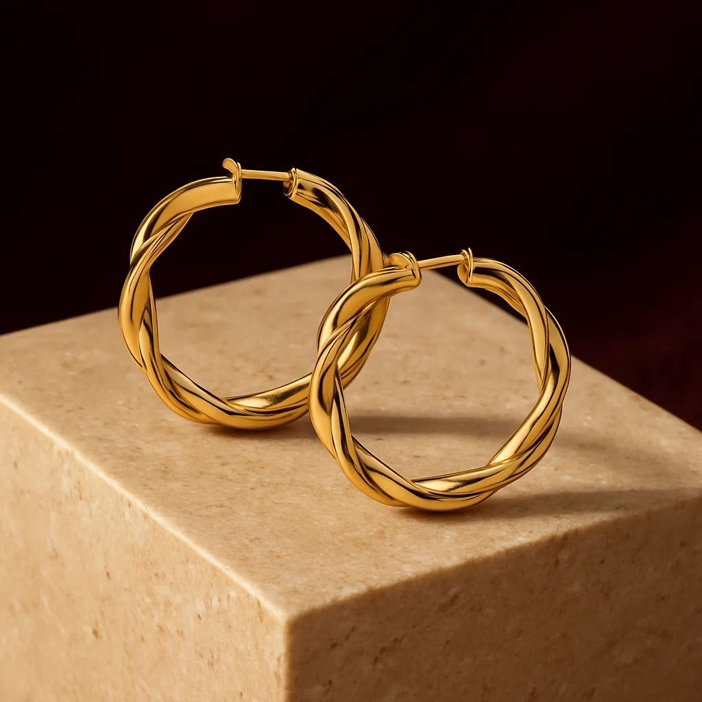 Architectural Twisted Gold Hoops
